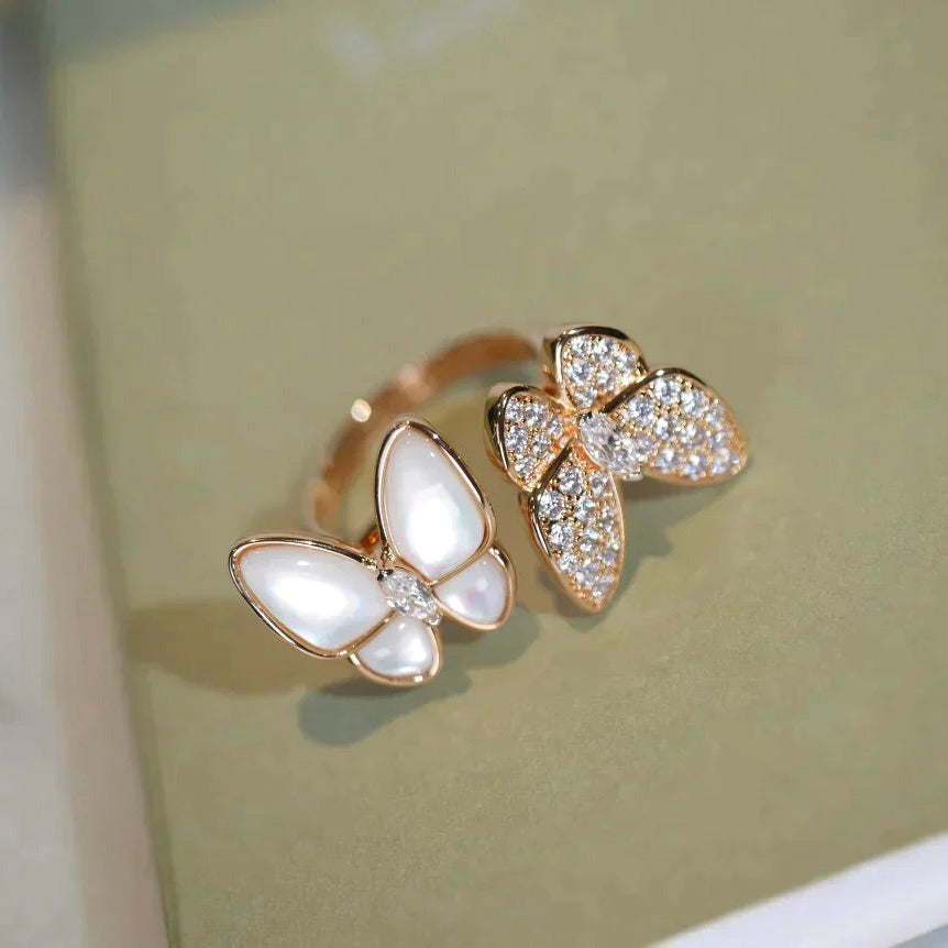Mysitc TWIN BUTTERFLY DIAMOND MOP RING