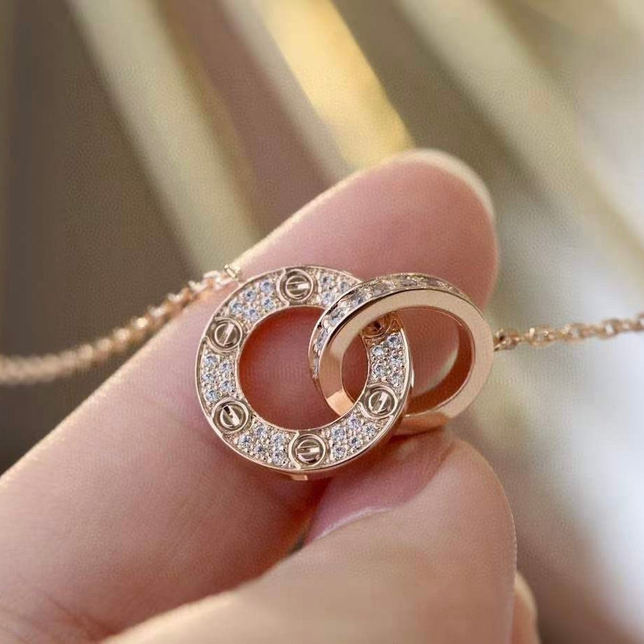 Mysitc LOVE 7.6MM NECKLACE ROSE GOLD AND SILVER  FULL DIAMOND