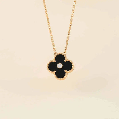 Mystic CLOVER 15MM ダイヤモンド オニキス ネックレス