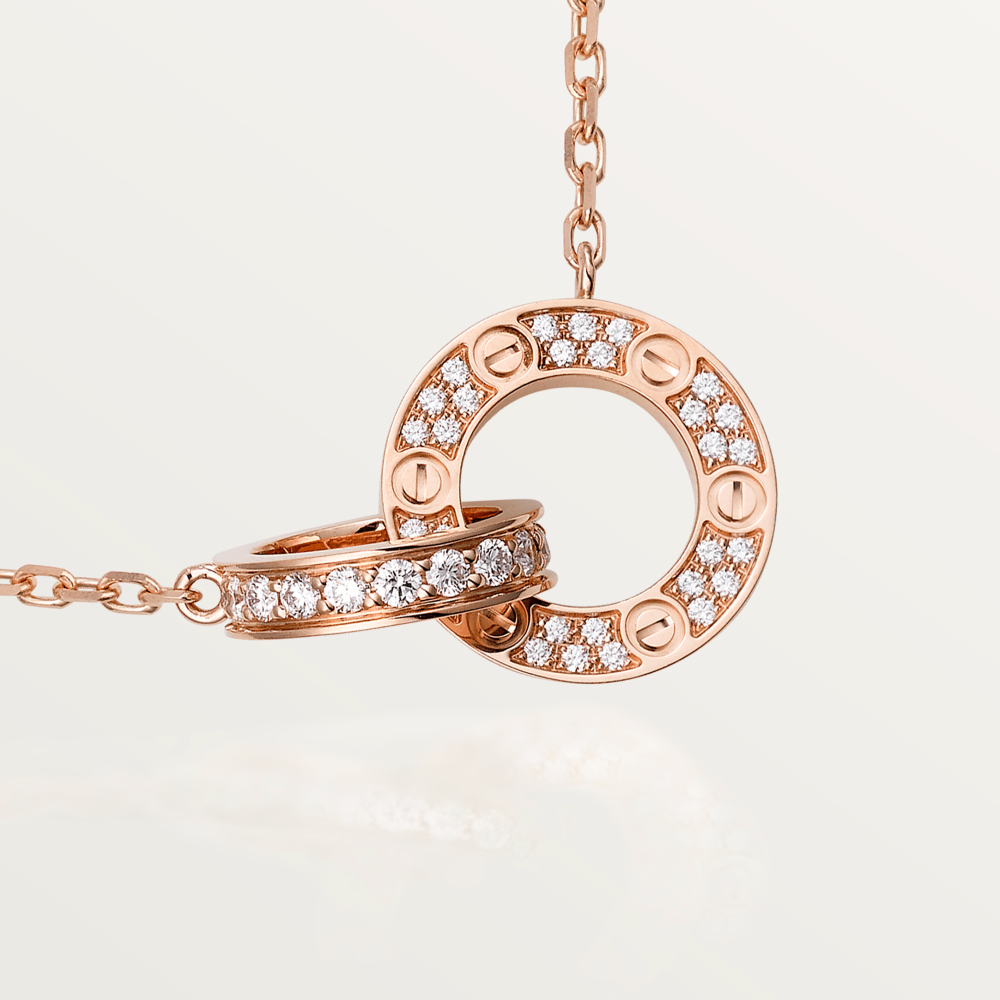 Mysitc LOVE 7.6MM NECKLACE ROSE GOLD AND SILVER  FULL DIAMOND