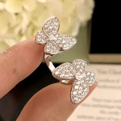 Mysitc TWIN SILVER BUTTERFLY DIAMOND RING