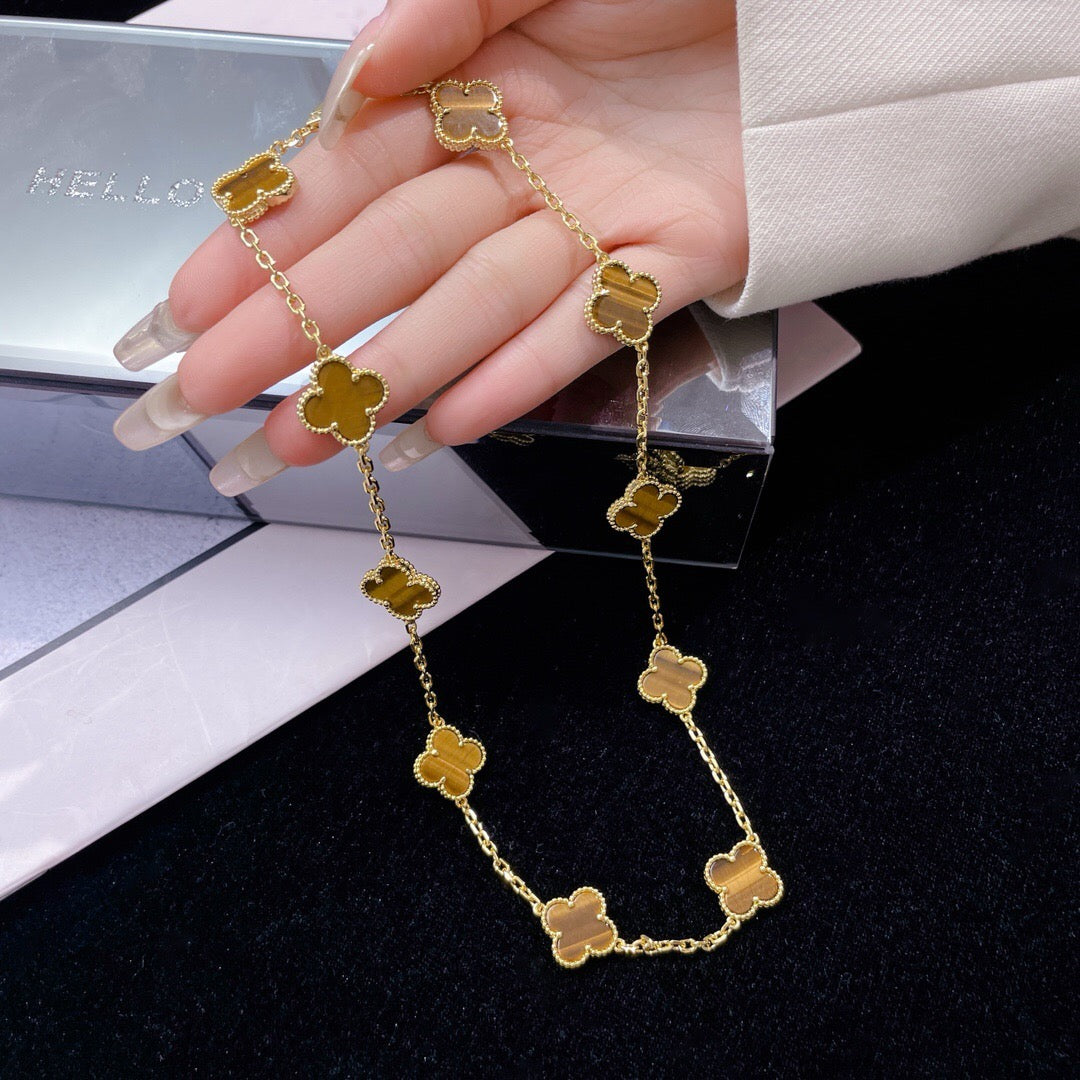 Mysitc CLOVER 10 MOTIFS TIGER EYE NECKLACE