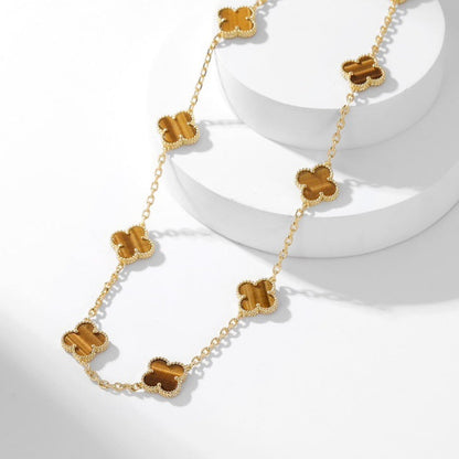 Mysitc CLOVER 10 MOTIFS TIGER EYE NECKLACE