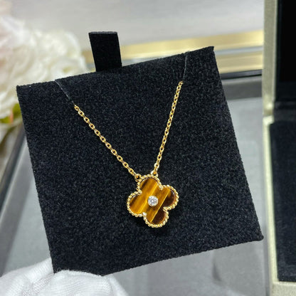 Mysitc CLOVER 15MM DIAMOND AND YELLOW TIGER'S EYE AGATE necklace