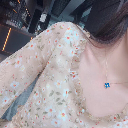ミスティック クローバー 15MM ダイヤモンド＆ブルーアゲート ネックレス