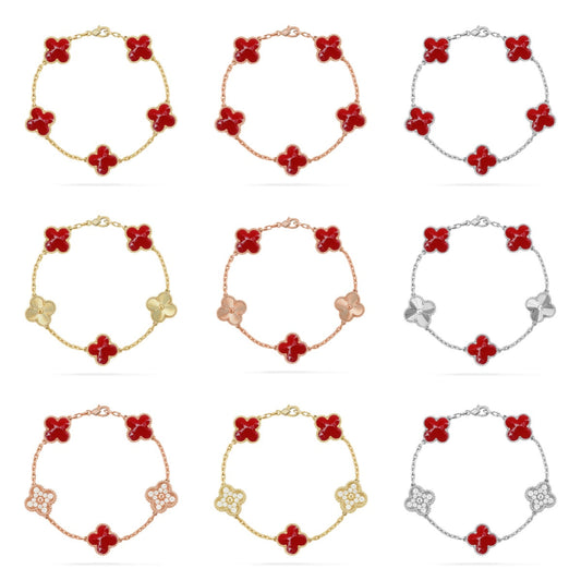 [Mysitc ]新しいCLOVER 5 MOTIF RED PATTERN BRACELET コレクション
