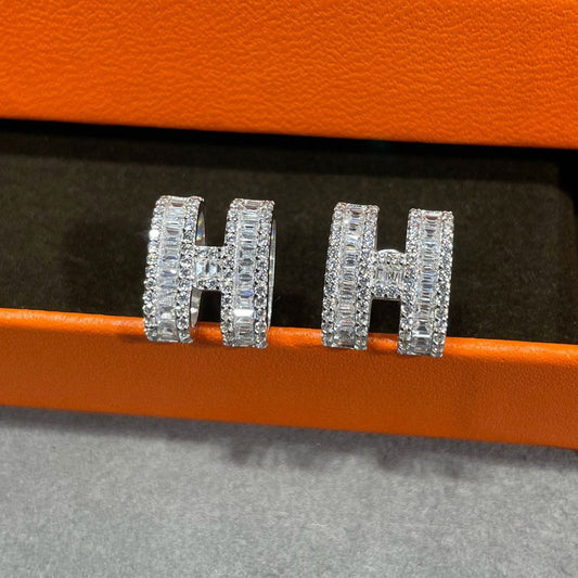 Mysitc H STUD EARRINGS WITH SILVER DIAMONDS