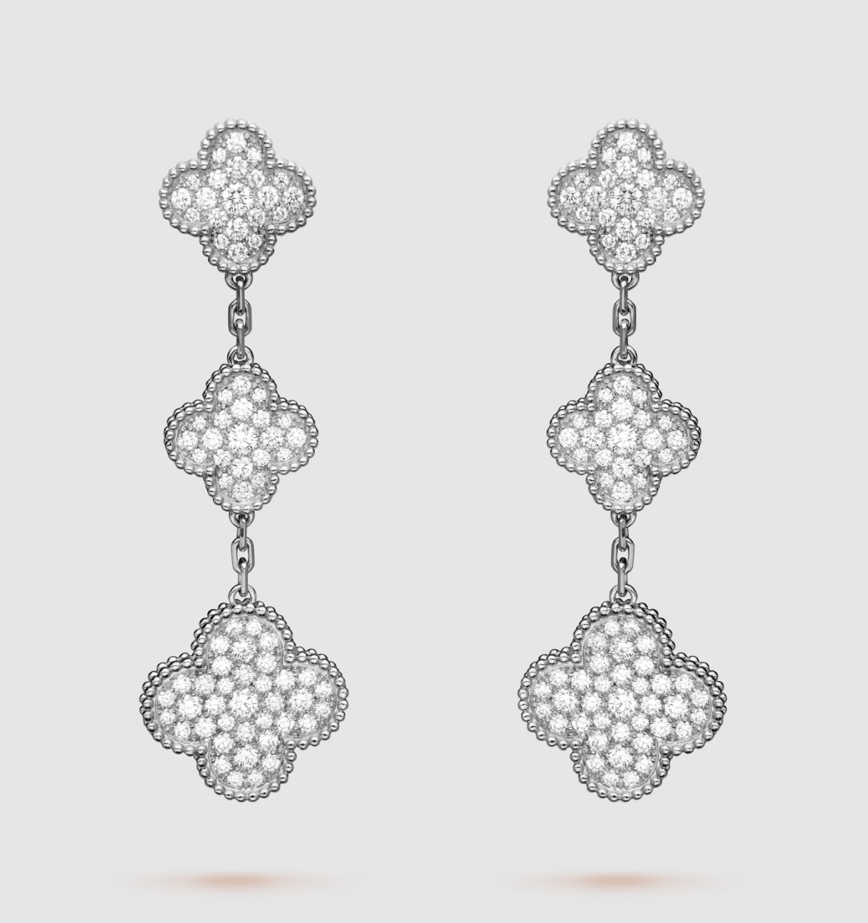 Mysitc CLOVER 3 MOTIF DIAMOND SILVER DROP EARRINGS