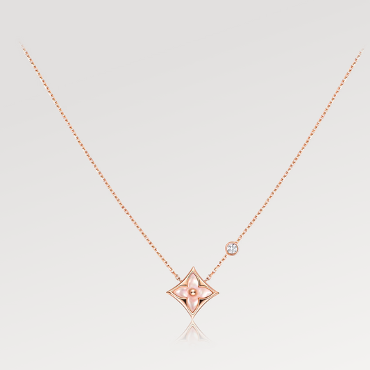 Mystic STAR PINK MOP 1 DIAMOND PINK GOLD NECKLACE