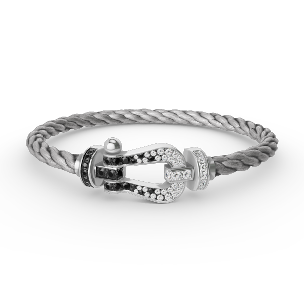 Mysitc FORCE LARGE HORSESHOE BLACK WHITE DIAMOND BRACELET SILVER