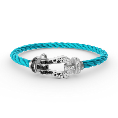 Mysitc FORCE LARGE HORSESHOE BLACK WHITE DIAMOND BRACELET SILVER