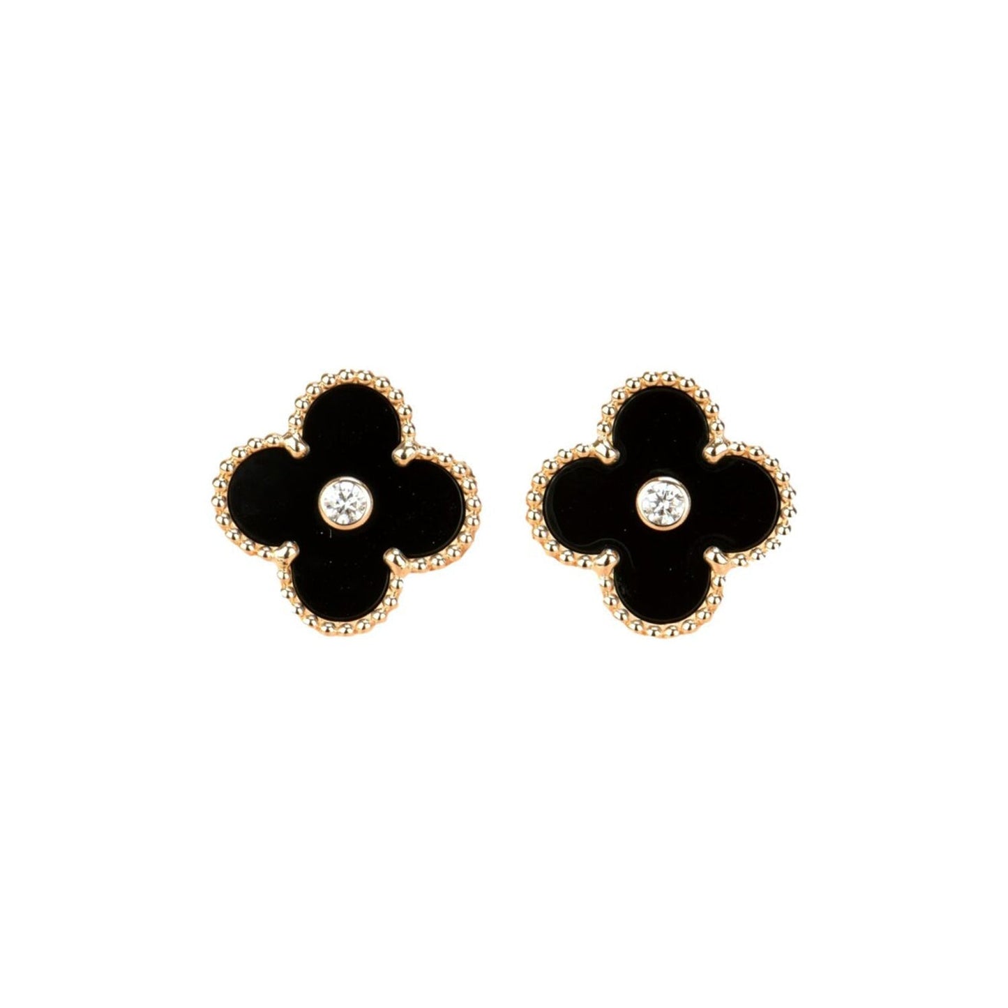 Mysitc CLOVER MEDIUM 1 MOTIFS ONYX DIAMOND EARRINGS