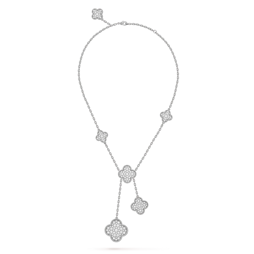 Mysitc CLOVER 5 MOTIFS SILVER DIAMONDS NECKLACE