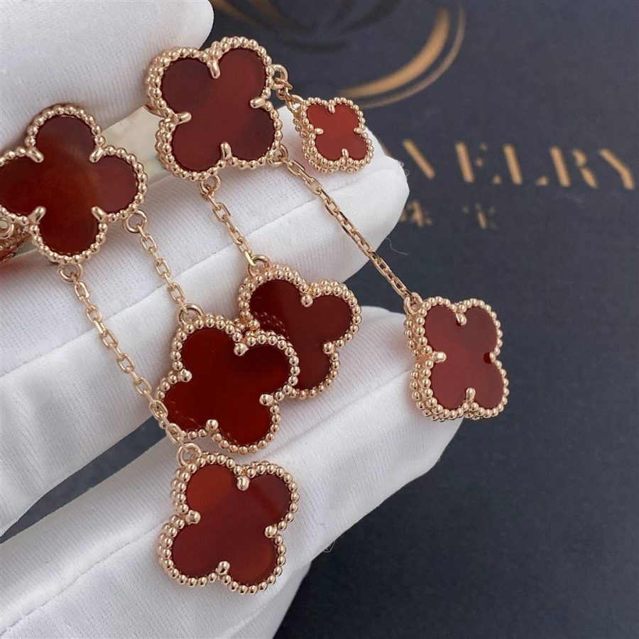 Mysitc CLOVER EARRINGS CARNELIAN 4 MOTIFS PINK GOLD