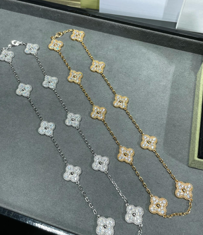 [Mysitc ]クローバー 10モチーフ フルダイヤモンドネックレス